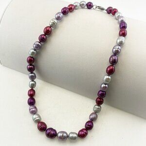 Honora Pearl Necklace Multicolor Ringed Sterling Silver Pink Red Purple 18" QVC